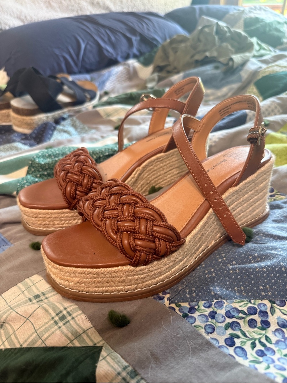 Time and Tru Brown Braided Espadrille Wedge Sandals